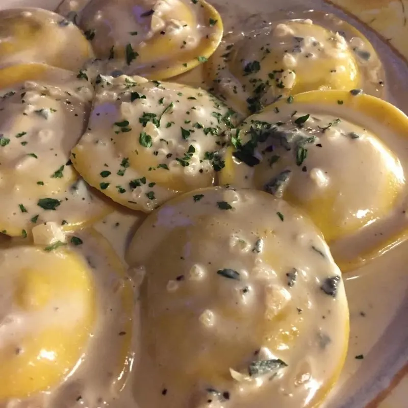 Cheese ravioli in a creamy sauce